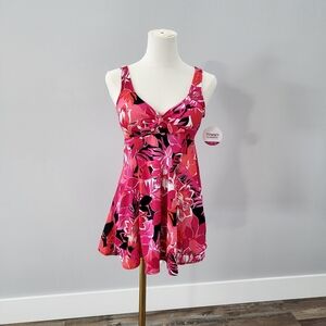 Swimdress Swimsuit Croft And Barrow Tropicana Bow Dress Floral Metallic Print